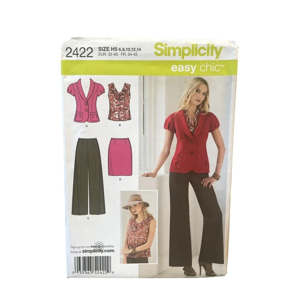 Simplicity 2422 Jacket Top Pants Skirt H5 6,8,10,12,14 Misses' Petite Easy Chic